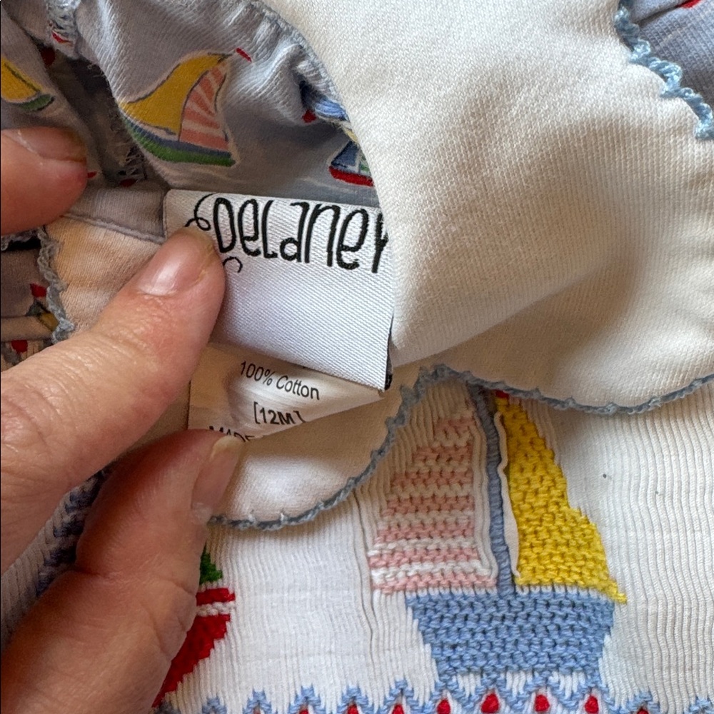 Sailboat Embroidered 12m Baby Dress with scallop Collar - Picture 3 of 3